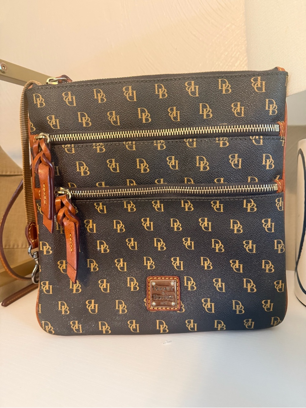 Dooney & Bourke Black & Brown Logo-Print Messenger Bag